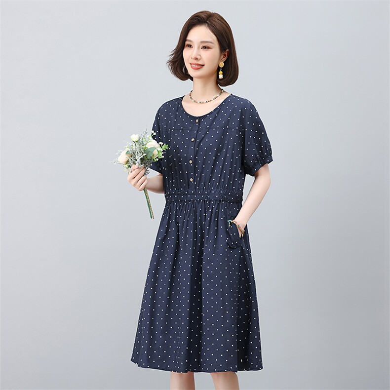 女士纯棉连衣裙2025新款今年流行爆款夏季超好看波点a字碎花裙子,女装连衣裙,叶笙衣