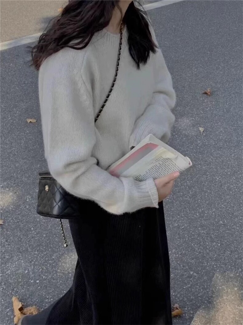 秋冬羊毛针织衫女圆领韩版慵懒风宽松纯色打底衫,女装羊毛衫,思途羊绒