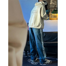 B221美式ins高街小众宽松三条杠运动牛仔裤LK23130-P60控78，男装牛仔裤，电商B221