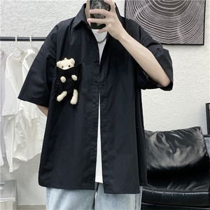 小熊衬衫男港风日系新款短袖衬衣韩版潮流新款宽松半袖 W867-P30图片