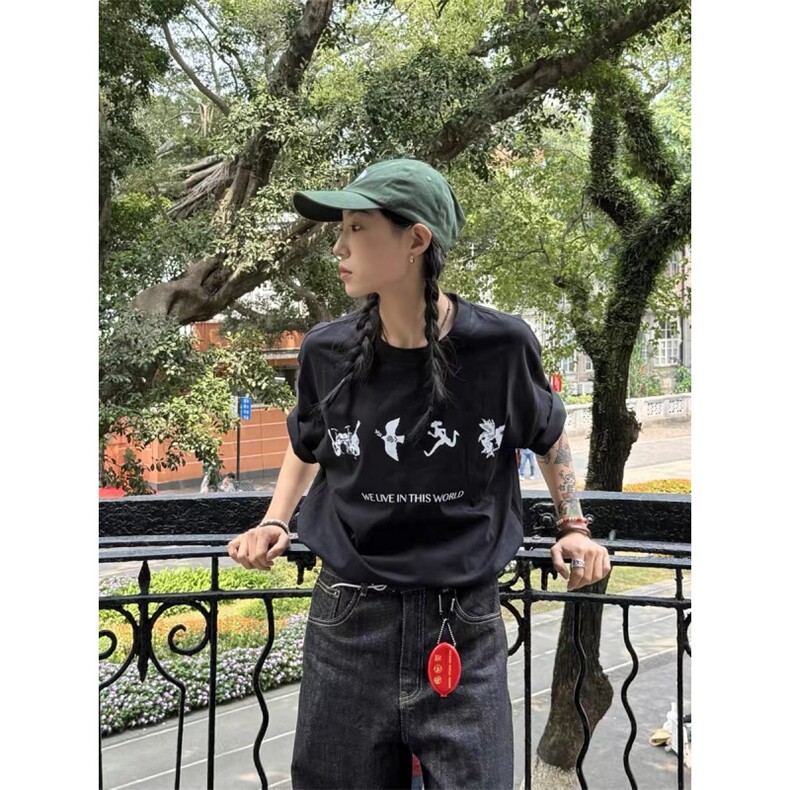 夏季美式潮牌时尚休闲夏天好看舒适重磅纯棉短袖T恤男士上衣,男装T恤,四季星座505