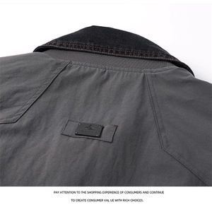 JK736-尺码M-3XL-P75-美式休闲牛仔外套秋季拼接假两件翻领夹克图片