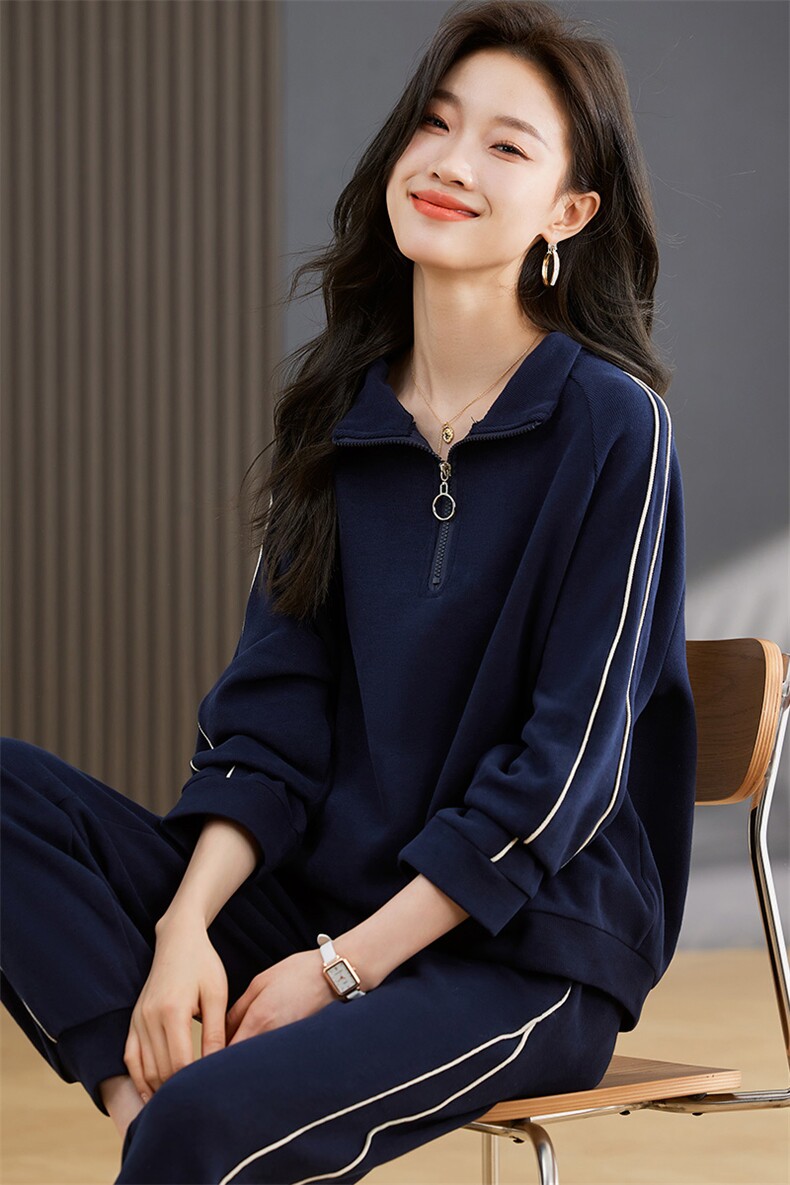 撞色夹条边拼接卫衣女2025春季新款休闲风一整套穿搭,女装卫衣/绒衫,丽影随形