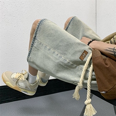 裤子2023新款夏装休闲短裤男港风休闲裤宽松直筒N05533-P40，男装牛仔裤，星座308B-1