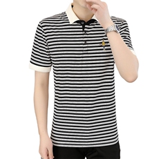 夏季刺绣短袖翻领冰丝经典条纹青年修身POLO衫短袖T恤上衣Z99-P30，男装Polo衫，星座310B-3