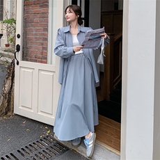 蓝色高级感衬衫套装裙女2025春新款韩系chic简约休闲半身裙两件套，女装套装/套裙，2C051