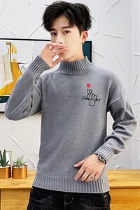 秋冬中领毛衣男比心套头外套男毛衫打底针织衫高领爱心灰M227P35图片