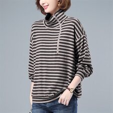 2021秋冬新款时尚条纹宽松卫衣舒适百搭显瘦上衣，女装卫衣/绒衫，莜菲儿