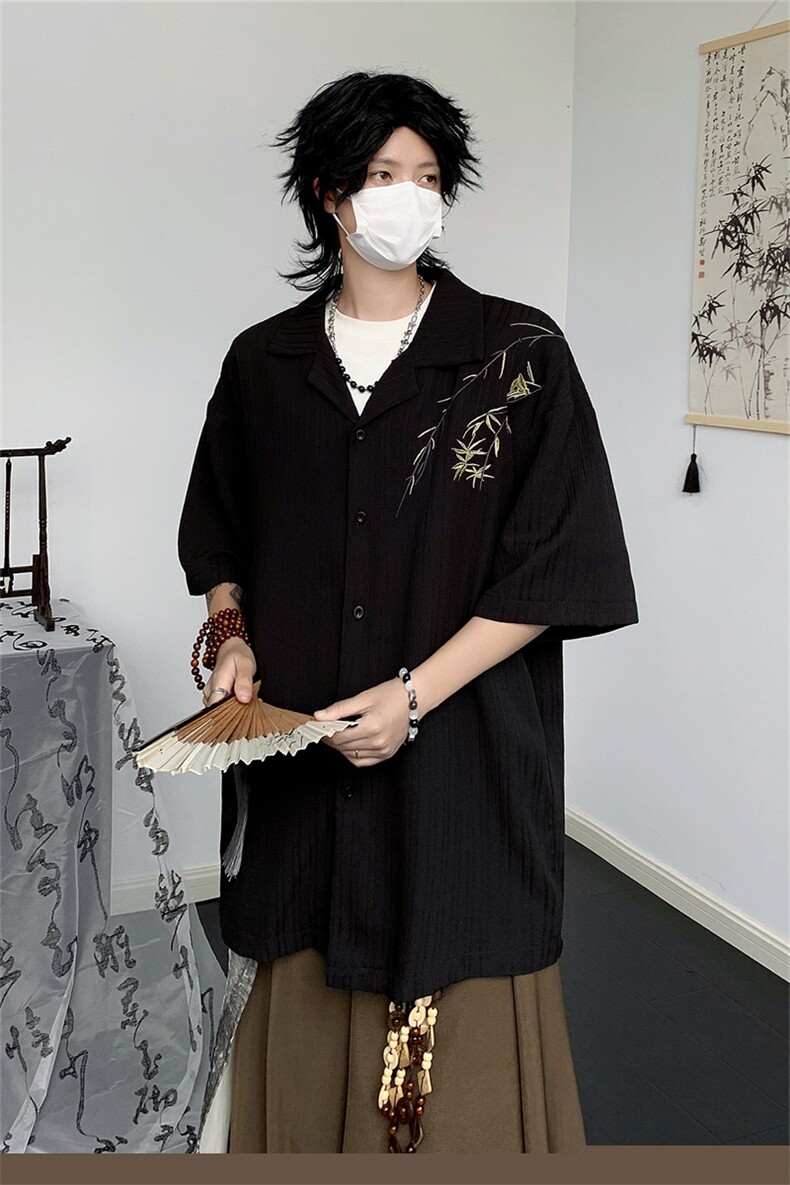 新中式男装风衬衫高级感男生古风刺绣外套宽松大码衬衣春夏季,男装衬衫,星座505-2（原电商A260-1)