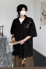 新中式男装风衬衫高级感男生古风刺绣外套宽松大码衬衣春夏季，男装衬衫，星座505-2（原电商A260-1)