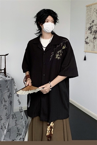 新中式男装风衬衫高级感男生古风刺绣外套宽松大码衬衣春夏季图片