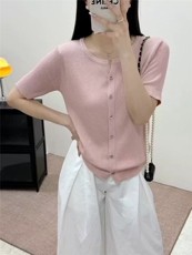 -韩版小清新精纺羊毛圆领开衫短袖，女装T恤，艾米娇羊绒