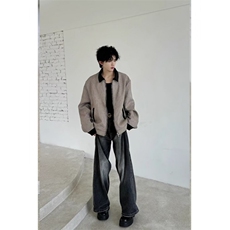 网络图现货秋装新款短款外套夹克衫格子拼接松弛感男RN1188-P78，男装夹克，星座1005-6