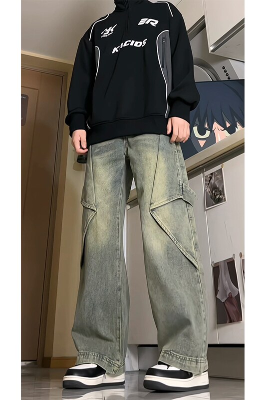 秋冬季美式高街牛仔裤男潮牌个性显高设计感休闲裤G625/P58,男装休闲裤,电商D202