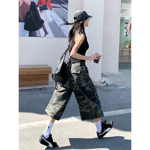 A2144TP48-网图2025夏季新款美式迷彩工装七分裤男多口袋中裤子图片