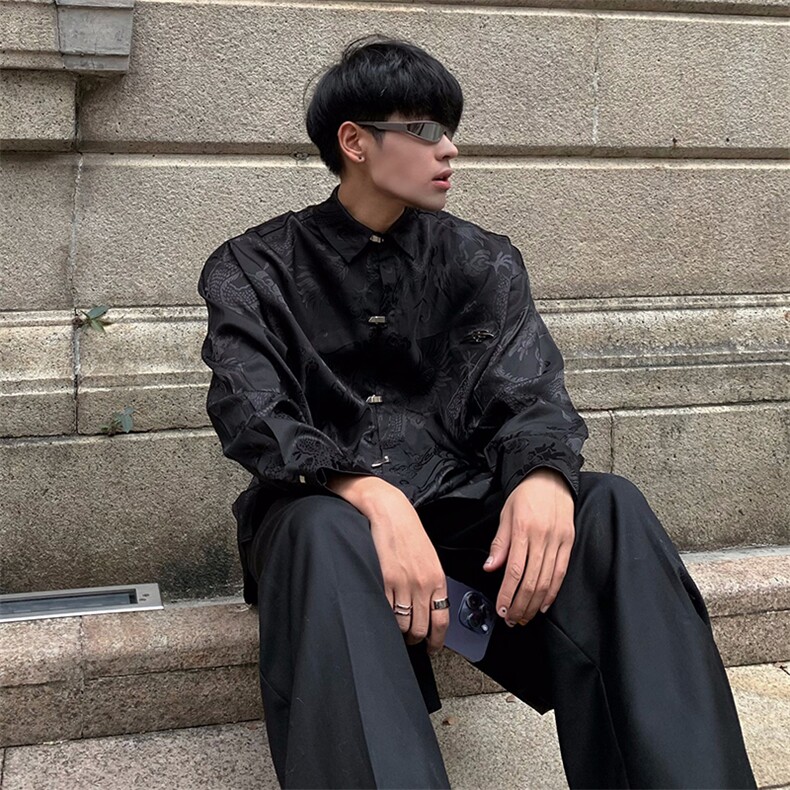 S029-P55朝双面龙纹提花衬衫,男装衬衫,星座1501-1