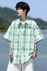8XL-M格子短袖衬衫男夏季薄款DK制服衬衣JK学院风半袖外套DC28004，男装衬衫，电商B312