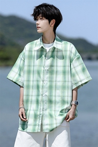 8XL-M格子短袖衬衫男夏季薄款DK制服衬衣JK学院风半袖外套DC28004图片