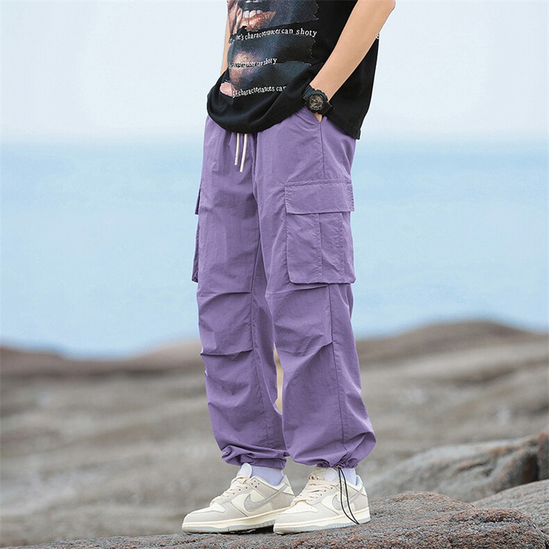 工装裤男春季宽松直筒美式休闲防水户外登山冲锋裤-2403-P40紫色,男装休闲裤,星座307-3(原516-1)