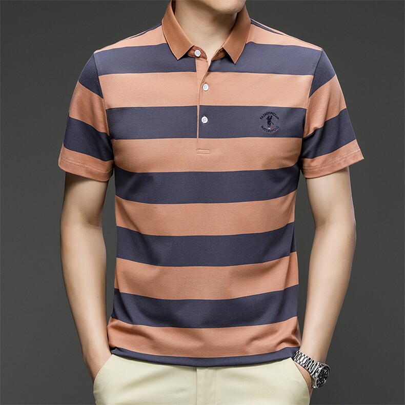 2024新款男士短袖t恤衣服纯色夏季中年商务上衣polo衫HMQ306-P63，男装Polo衫，星座1105-3