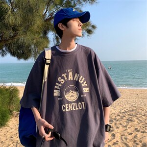 男士短袖t恤潮流宽松五分袖BF风潮牌情侣装男生衣服港风T177-p28图片
