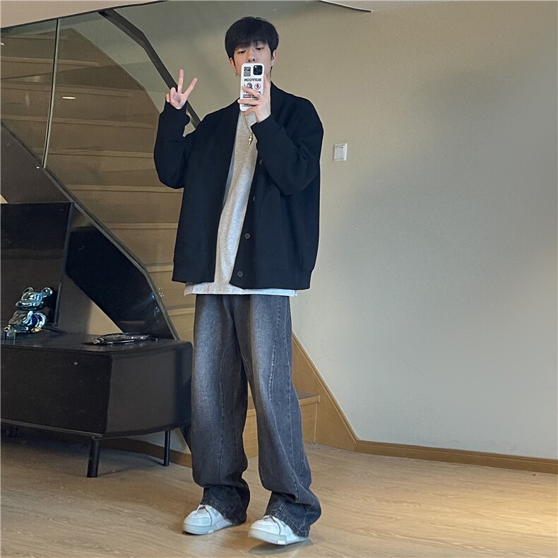WASSUPHAPPY开衫卫衣男士春秋季2025新款情侣慵懒外套休闲上衣服,男装卫衣,电商A450