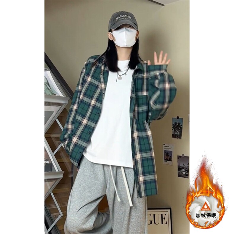 格子加绒加厚长袖外套宽松休闲衬衫男女C2208-特P28/CJ9740-特P40，男装衬衫，电商A007