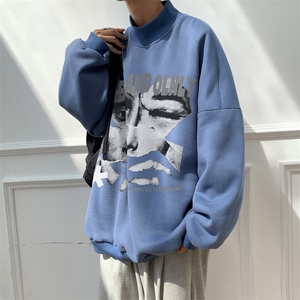 加绒加厚高领卫衣抽象印花落肩袖情侣款打底衫男 XZ514-2-G81-P48图片