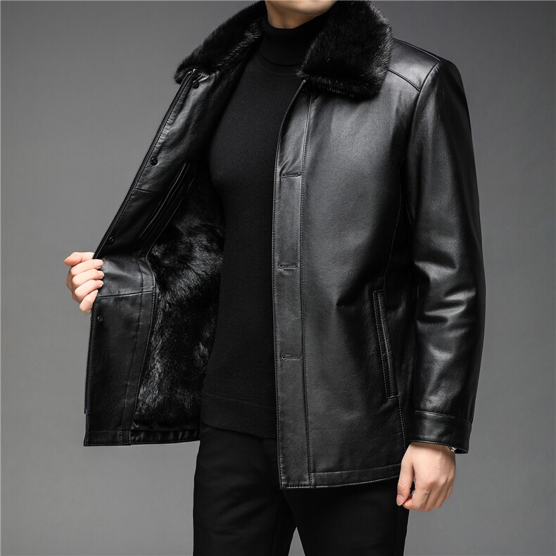 X2268秋冬新款海宁皮派克服男士水貂毛翻领内胆可拆卸P1900,男装皮衣,电商B360