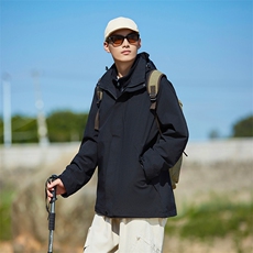 冬季三合一外套日系连帽男装青年夹克户外防水冲锋衣外套6152-P90，男装夹克，星座1403A