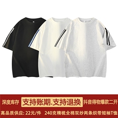 得物抖音高品质二开240克重磅宽松纯棉半拉两杠织带短袖T恤DT28，男装T恤，电商A486-1