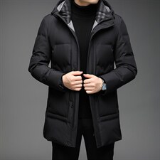 冬季新款羽绒服中长款外套中年爸爸装保暖连帽外套QLMF8236-P310,男装羽绒服,电商B212（原钱塘6029）