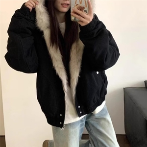 【有货】D6153-P108美式短款毛领棉衣棉服男女冬季加厚情侣外套图片