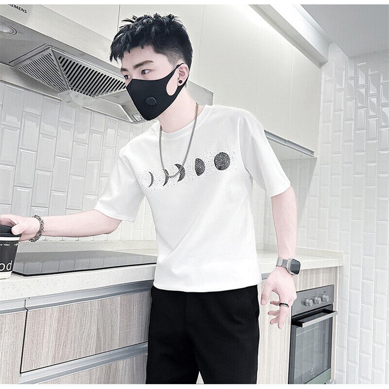 月有阴晴圆缺烫钻短袖T恤男社会小伙高级感301C-DT88-P48控68,男装T恤,星座301C（原B323）