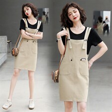 洋气背带裙套装女2023夏季新款女装时尚显瘦两件套连衣裙减龄套裙，女装套装/套裙，慧尚依恋