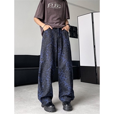 豹纹牛仔裤欧美hiphop炸街小众设计感宽松阔腿裤拖地裤N00688-p48，男装牛仔裤，星座1008