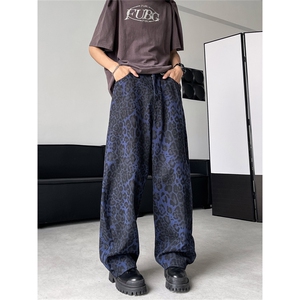 豹纹牛仔裤欧美hiphop炸街小众设计感宽松阔腿裤拖地裤N00688-p48图片