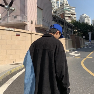 牛仔拼接衬衫设计感小众上衣2023新款春秋宽松衬衣ins潮W2105-P40图片