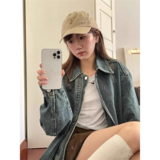 2025牛仔外套男女春季2025宽松美式高街复古翻领夹克拉链上衣潮流，男装工装外套，星座1210-1