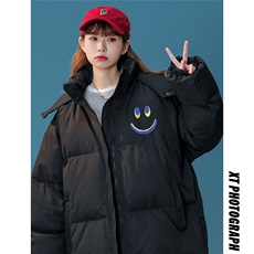 中性风22冬季新品笑脸印花连帽面包服棉服宽松棉衣MY202P115控148，男装棉衣，A247A