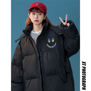 中性风22冬季新品笑脸印花连帽面包服棉服宽松棉衣MY202P115控148图片