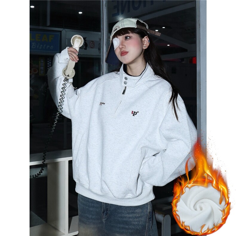 秋冬季加绒加厚新款潮流宽松男女美式简约情侣字母卫衣WY671图片