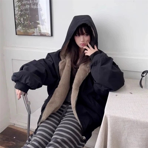 两面穿现货重磅短款座山雕棉衣男女双面穿毛毛绒棉服加厚外套图片