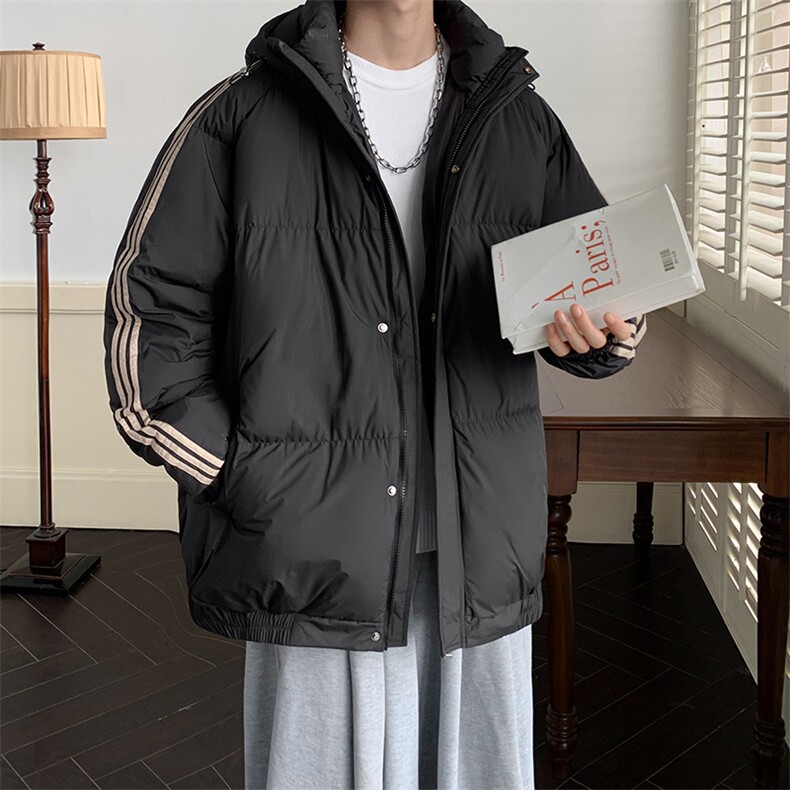 冬季港风三条杠撞色连帽棉衣加绒加厚拼色加厚棉衣外套MY6088P90，男装棉衣，电商A128