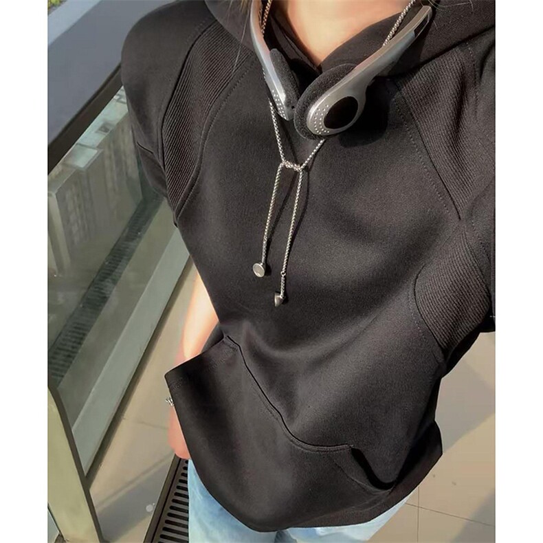 抖音得物二开26春装美式高街宽松结构螺纹拼接连帽卫衣外套X087,女装短外套,电商A486