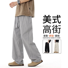 美式复古松紧腰工装裤男夏季cleanfit抽绳直筒长裤高街阔腿裤子潮，男装棉衣，星座1206（原A206）