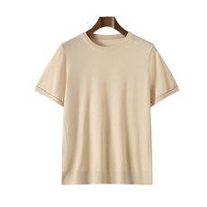 夏季新款简约莱塞尔金边圆领短袖男宽松百搭显瘦时尚休闲上衣，男装T恤，牧绒家园