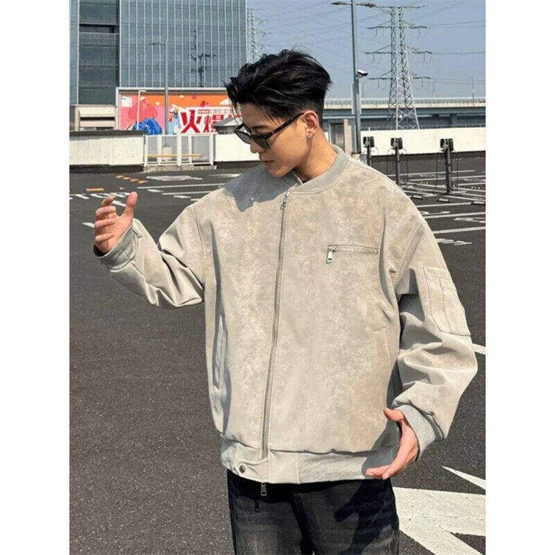 现货抖音品质网图春秋情侣外套皮夹克雾蓝JK309P65,男装夹克,星座1904A