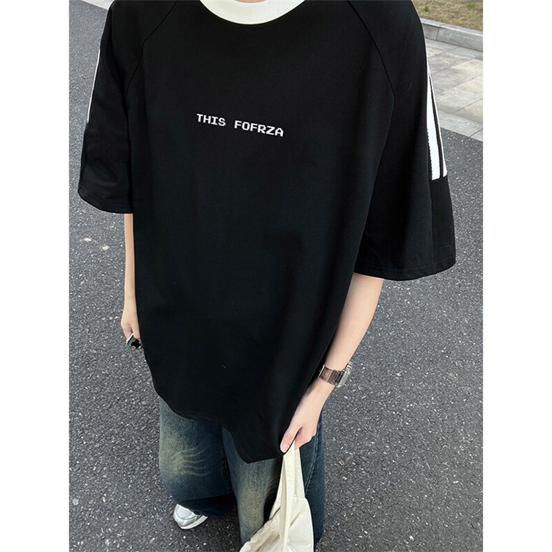 可48小时发货支持抖音得物来样二开重磅美式高街纯棉织带短袖T恤，男装T恤，电商A486-1