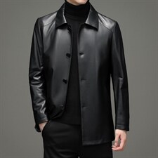 DLSN99199新款2021皮衣男头层绵羊皮中长款翻领皮风衣P900图片
